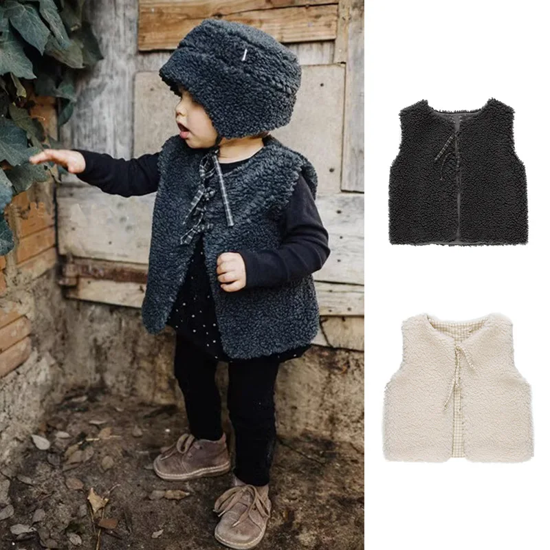 Jenny&Dave 2023 Europe and America Autumn and Winter New Children's Solid Lamb Fleece Vest Warm and Comfortable Boys and Girls R