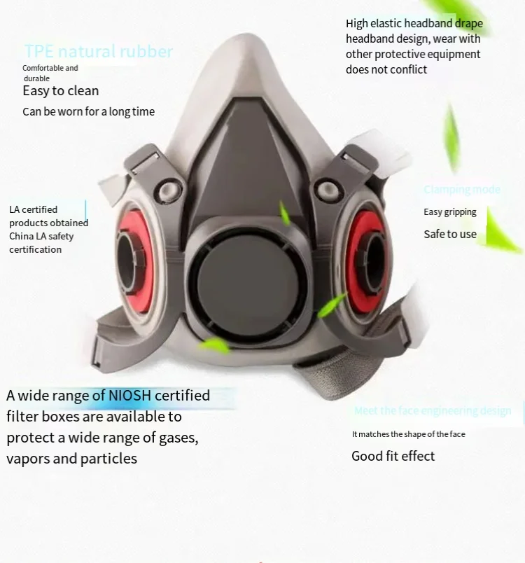 6200 Half Face Dust Gas Mask Respirator For Industrial Paint Spray Chemical Organic Vapor With Filters Protection