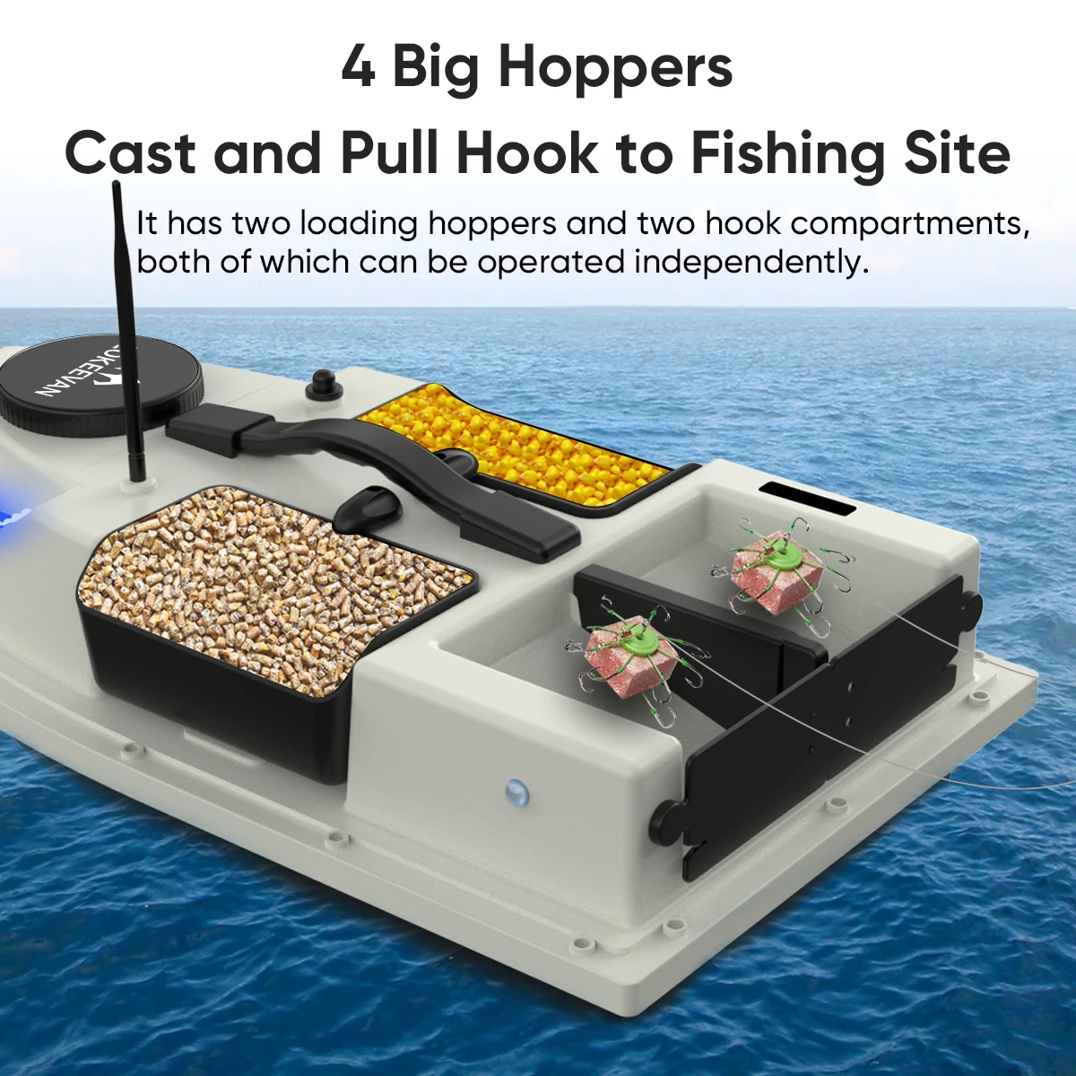 Bateau appât télécommandé GPS 12000 mAh 600m portée 4 cabines 2kg capacité pêche nocturne LED navigation