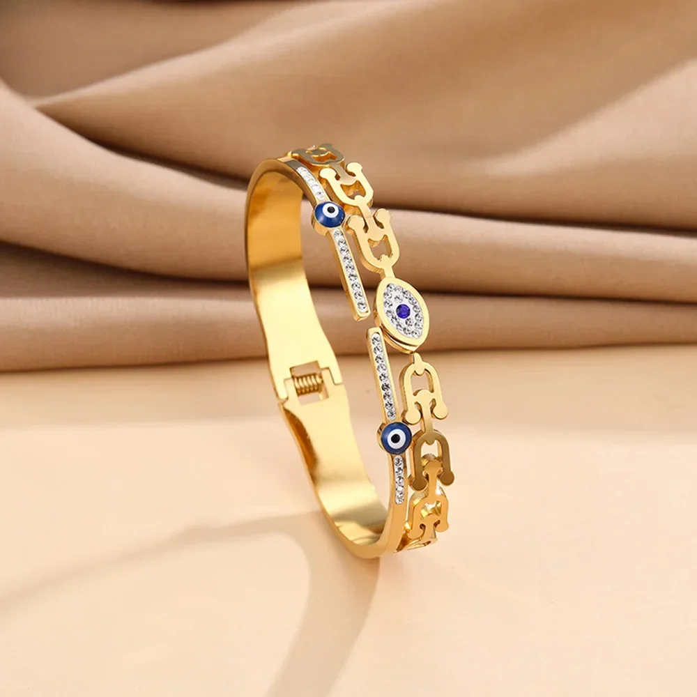Stainless Steel Bracelets Women U Shape Evil Eye Charm Cuff Bracelet Bangles Fashion Gold Plated Jewelry Accessories Party Gifts 3