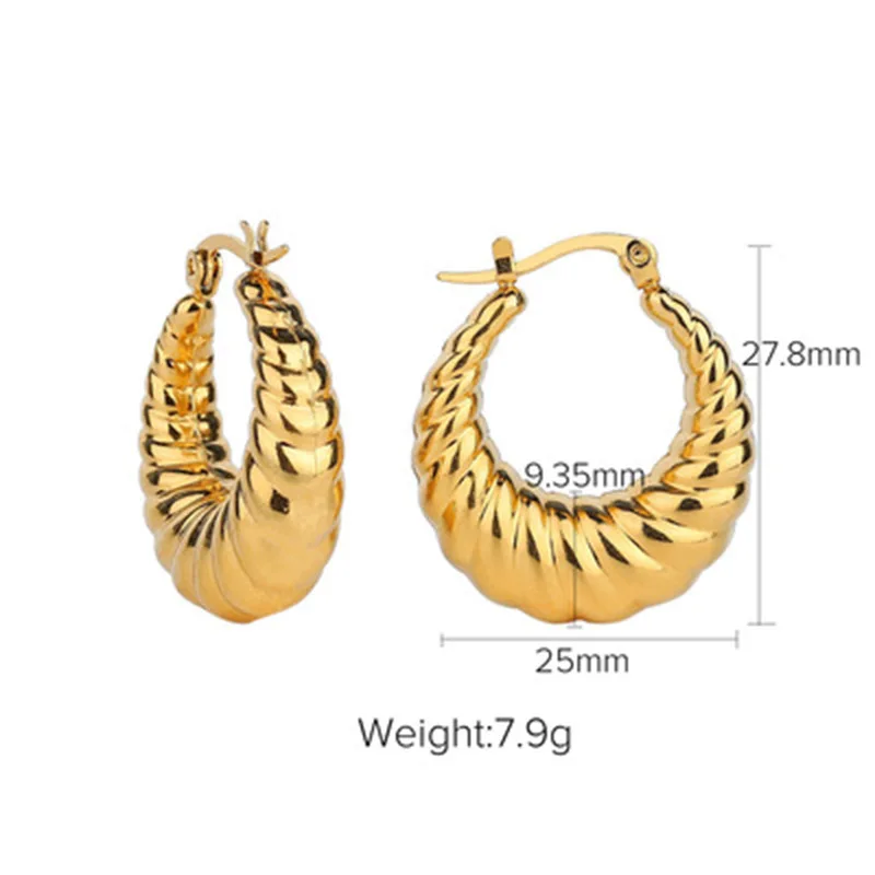 Punk PVD 18K Gold Plated Croissant Twist Chunky Huggie Hoop Earrings Stainless Steel Hammered Earring Wed Ear Jewelry Pendientes
