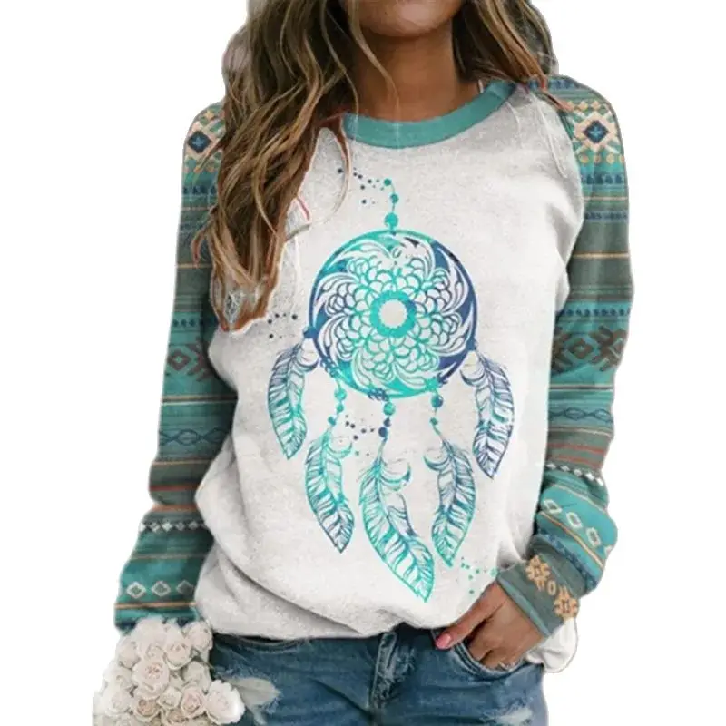 

Raglan Sleeves Funny Totem Image Print Versatile Digital Women's T-shirt Daily Wear Tshirts Women Autumn Casual Clothing