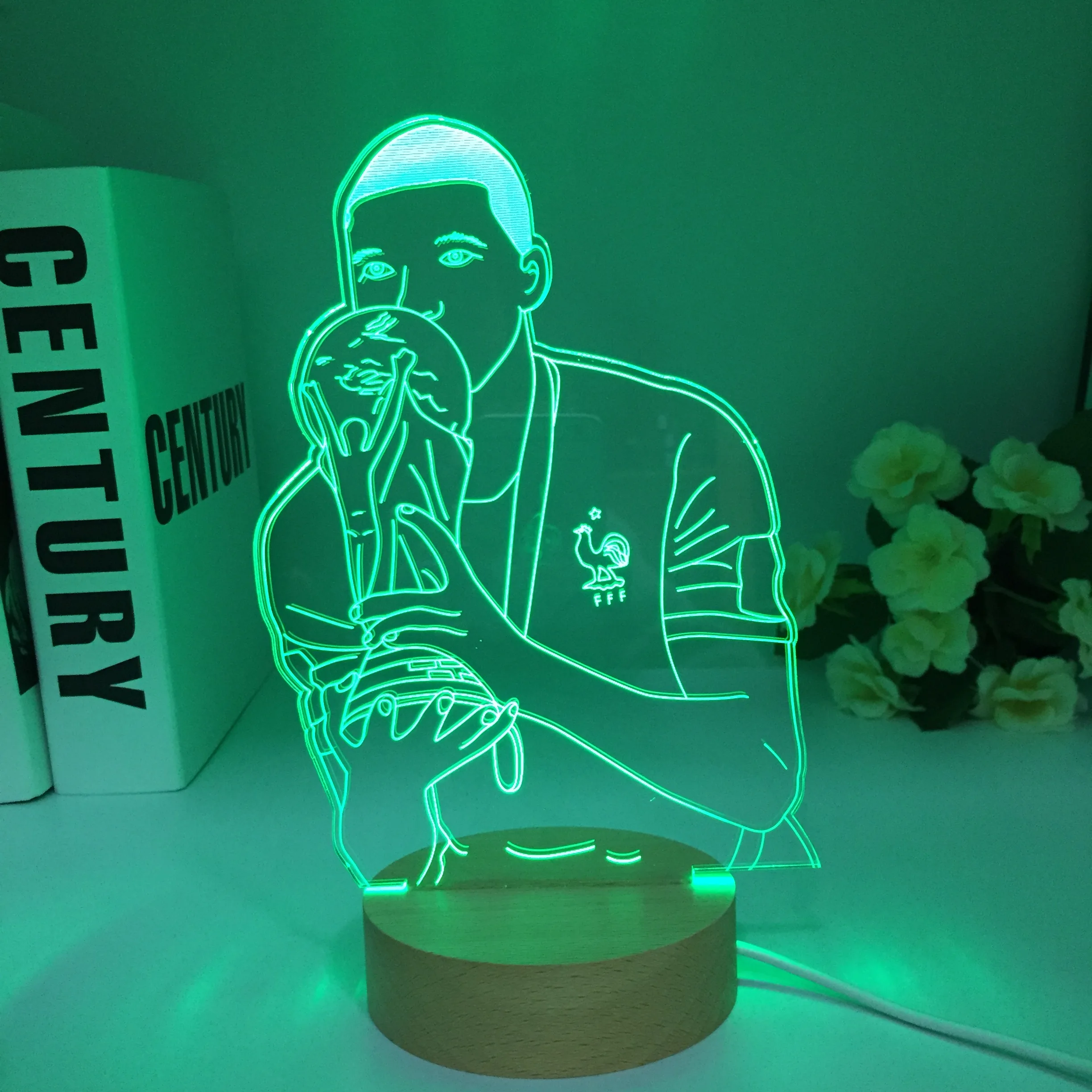Kylan Mbappes – lampe 3D en bois, étoile de Football, 7 couleurs