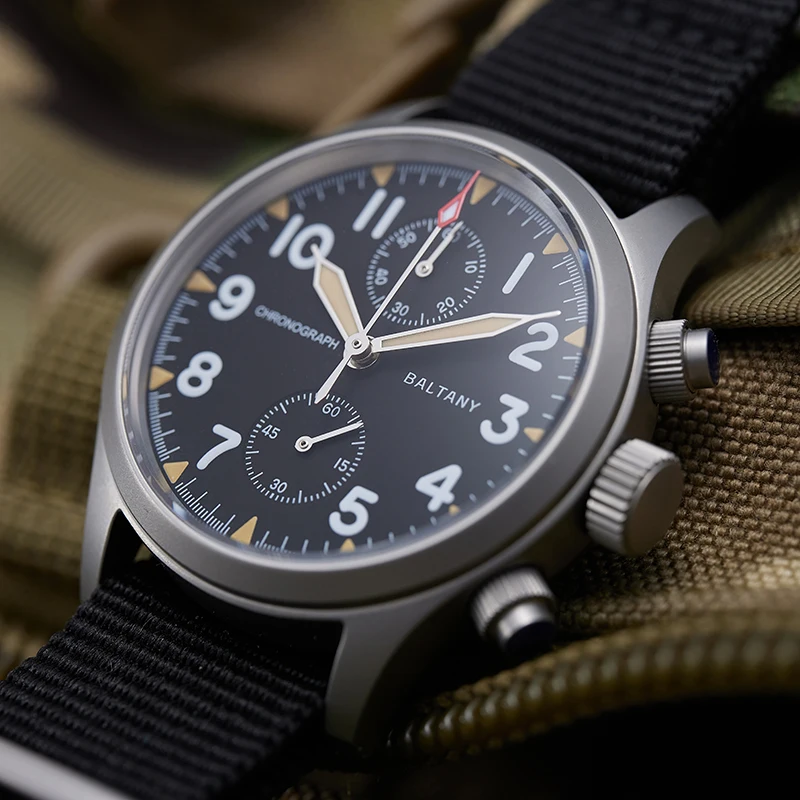 

Baltany Quartz Military Chronograph S5033 Stainless Steel 39mm Case Fabric Strap 100M Waterproof VK61 Multifunction Watches