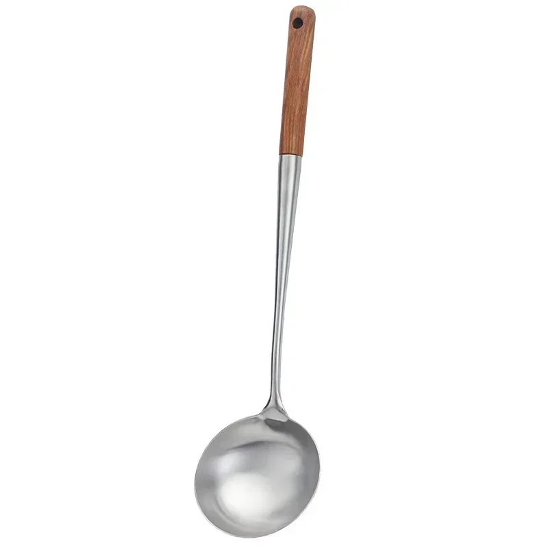 Cooking Spatula Steak Spatula 304 Stainless Steel Spatula Spoon With Wooden Handle Lengthened Cooking Spoon Anti-Scalding Cooking Shovel Kitchenware