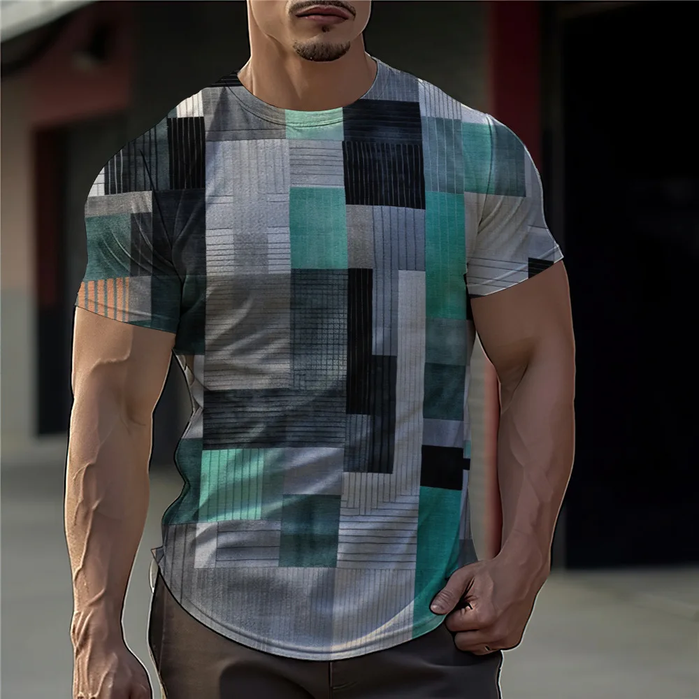 

Vintage Plaid Print Shirt Men's T-shirt O-neck Loose Sweatshirt Tees Summer Casual Short Sleeve Tops Male Daily Basics Clothing