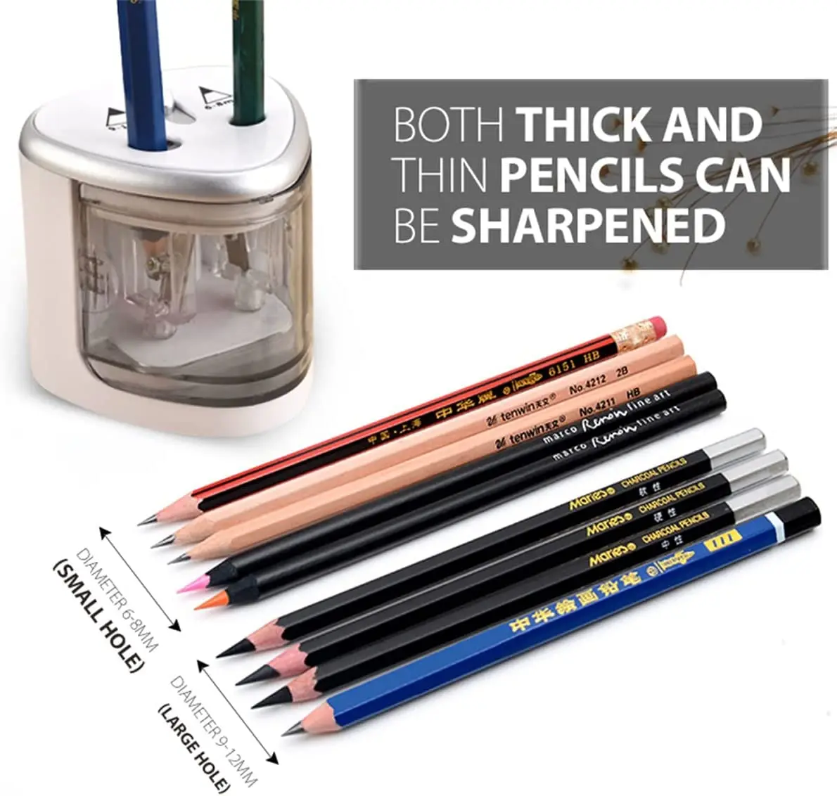 Electric Pencil Sharpener for Colored Pencils For No.2 and 6-12mm Pencils,  Dual Hole for Office School Artists Adults Kids Use