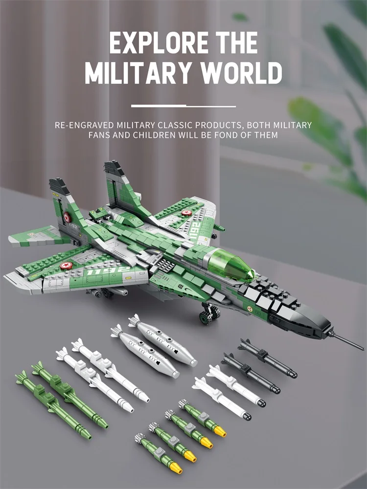 MIG 29 전투기 모델 빌딩 블록, 군사 1397PCs, 소년 성인용 벽돌 장난감