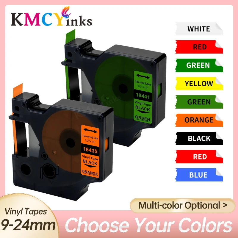 Kmcyink 9/12/19/24Mm Nastro Per Etichette In Vinile Compatibile Per Dymo Rhino Label 18444 18432 Per Dymo Label Machine Rhino 4000 6000 6500