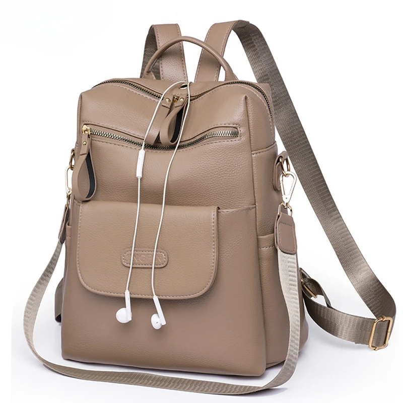 

Soft Leather Backpack Women Solid Color Fashion Trend Large Capacity Ladies Travel Bag School Backpack for Teenage Girls AJAX
