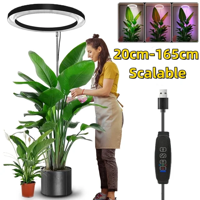165cm Height Adjustable LED Ring Grow Lights Indoor Plants Full Spectrum Large Plant Light for Indoor Plants USB Growing Lamp 1