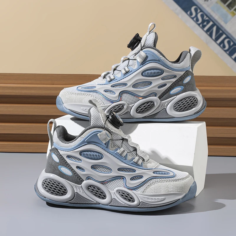 Boys Children sports casual shoes rotary button breathable mesh