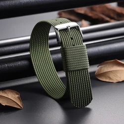Breathable Braided Nylon Watch Band - Black & Green Army Sports Strap - 22mm (Green - silver)