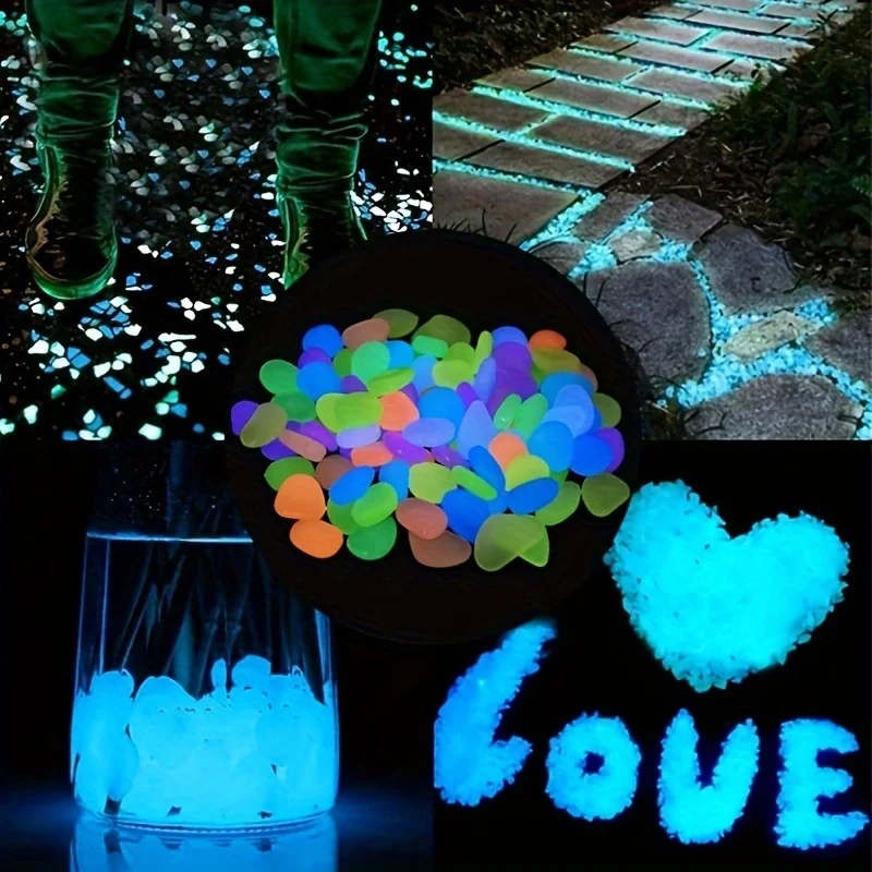 Glow Stones 200Pcs Glow in the Dark Garden Pebbles for Garden Terrace Lawn Patio Fish Tank Aquarium Decoration