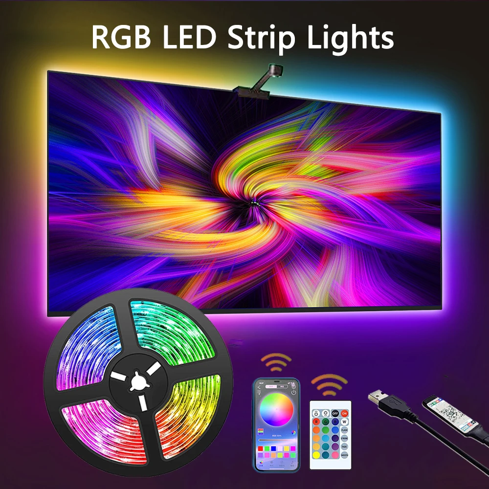 LED Strip Lights RGB Smart Home TV PC Control Backlight Lights USB IR Remote LED Light Kit For TV Box Bedroom Closets Room Decor