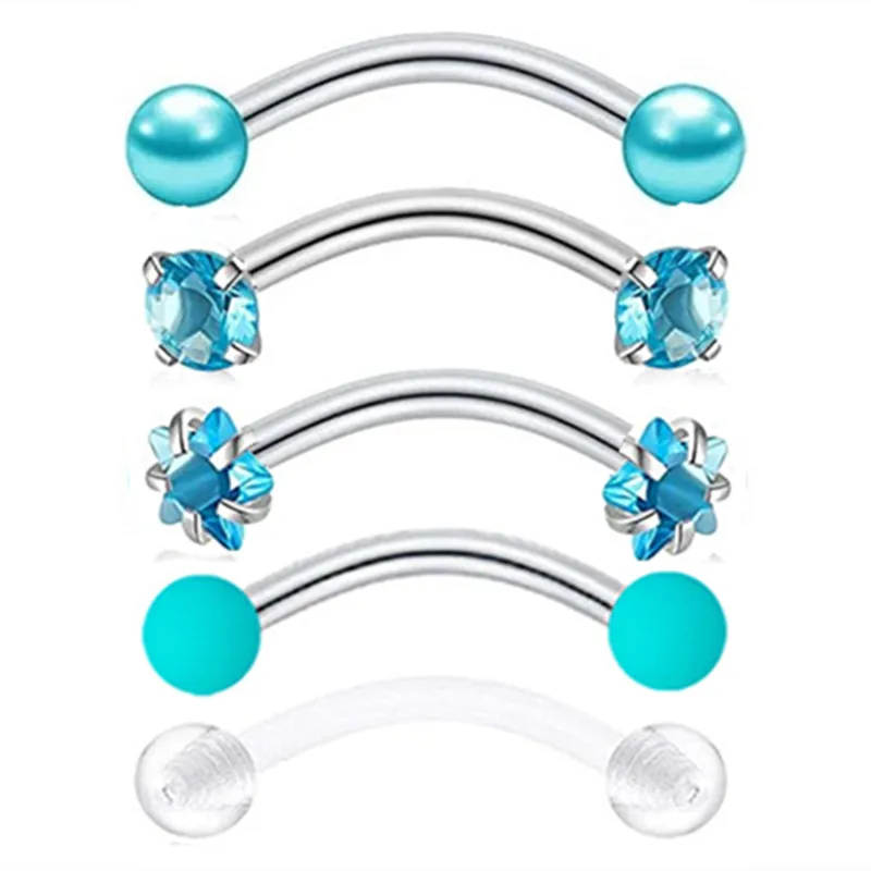 5-Piece Crystal Piercing Jewelry Set - Curved Barbells & Studs for Eyebrow, Rook, Tragus, Helix, and Cartilage