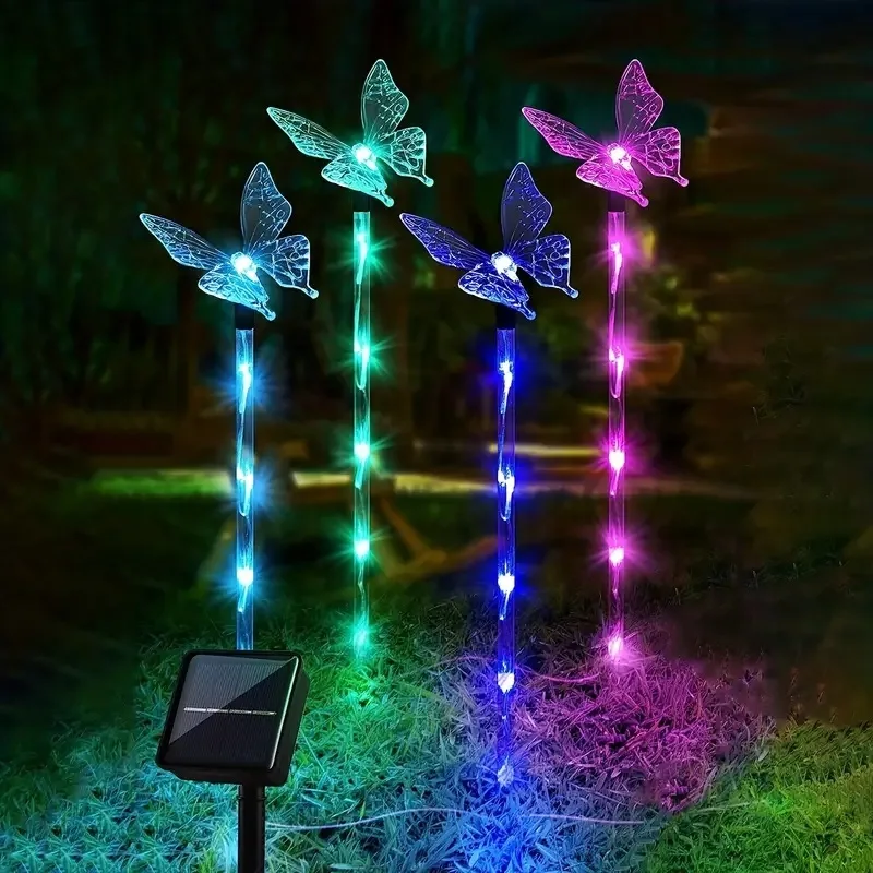 Solar Powered 1 Set Of 4 Acrylic Butterfly Garden Lights Luminous Butterfly Courtyard Lights Lawn Lights Wedding Atmosphere Lamp