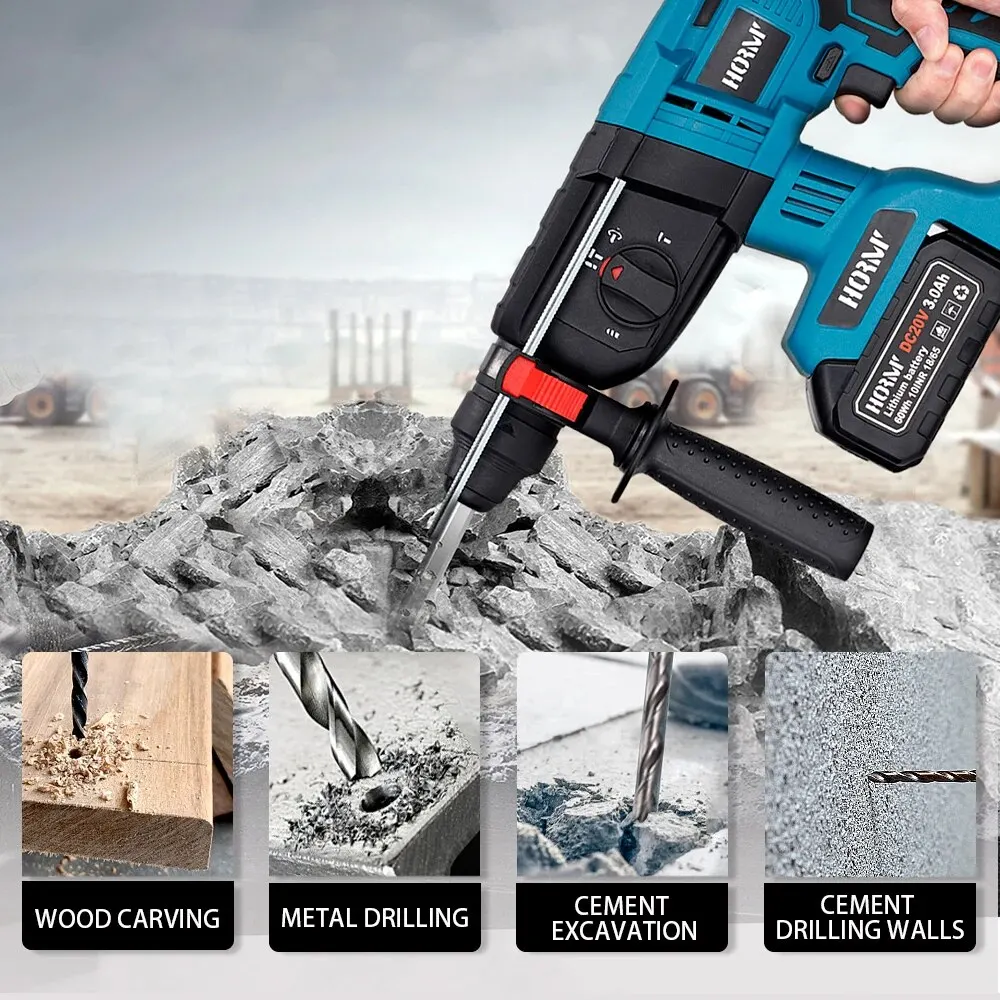 Hormy Brushless Electric Hammer 20V Impact Drill Cordless Drill Multifunction Rotary Rechargeable Power Tools For Makita Battery 4