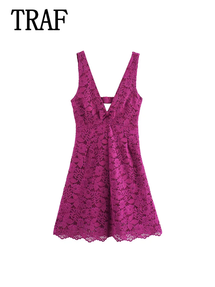 

TRAF Women Lace Mini Dress New Woman Sleeveless Party Dresses for Women Bodycon Backless Short Dresses Woman