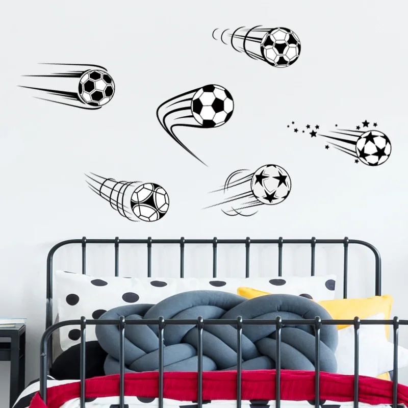 Wall Stickers Luminous Wall Stickers Vinyl Decal Stickers 6pcs Different Style Flying Football Soccer with Trace Stars Wall Stickers for Boy Bedroom Living Room Nursery Wall Decals Decor
