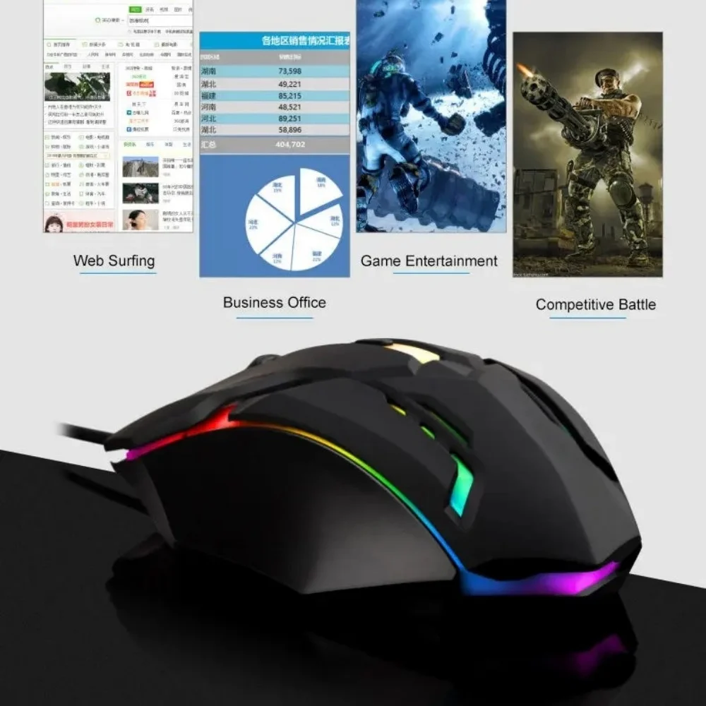 USB RGB 호흡 조명 효과 게임용 마우스 유선 마우스 전문 광학 유선 마우스 컴퓨터 노트북 PC 홈 오피스용