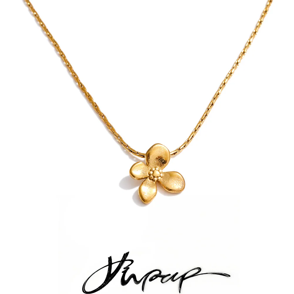 Yhpup Women Stainless Steel Flower Pendant Necklace