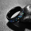 NUNCAD 8mm Hammer Pattern Inlaid Black Sand Bottom Green Crushed Opal Tungsten Steel Rings Electric Black Men Engagement Rings 2