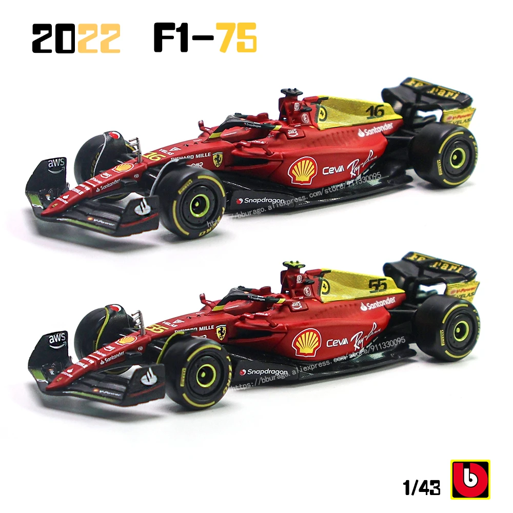 Model auta F1 Bburago 1:43 75th Anniversary #16 Leclerc 2022 F1 Scuderia Ferrari F1-75 za $8.30 / ~37zł