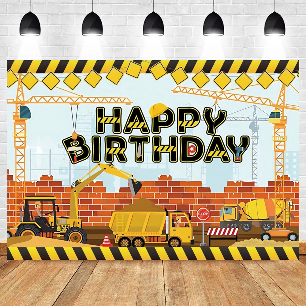 Construction Team Backdrop Photographic Baby Birthday Party Decor Excavator Car Traffic Background Photography For Photo Studio photo backdrop