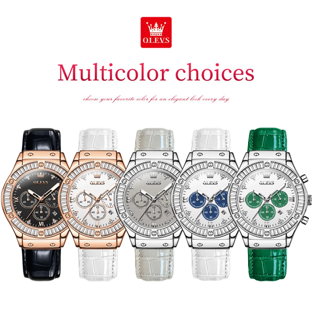 ساعة أوليف كوارتز تناظرية للنساء ، حزام جلدي ، مقا...