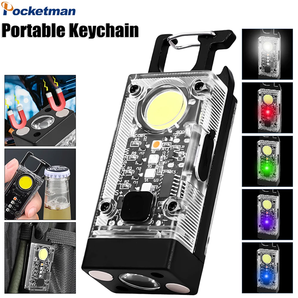 

Portable Pocket Keychain Solar Flashlight USB Rechargeable Pocket Work Light Emergency Magnetic Repaire Camping Torch Corkscrew
