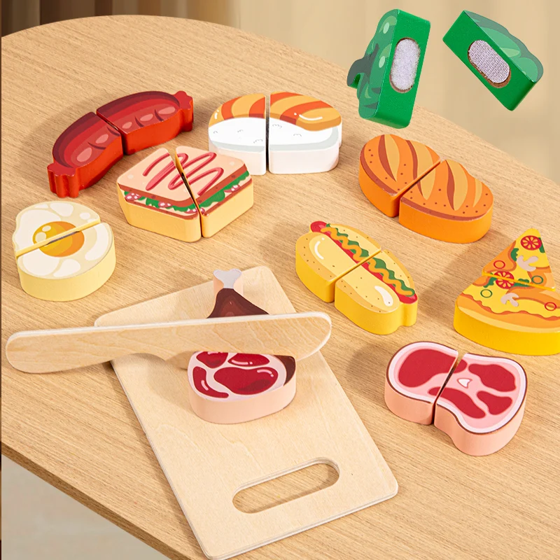 Pretend Kitchen Toys Simulation Fruit Vegetable Ice Cream Food Cutting Wooden Classic