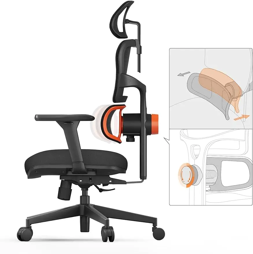 

Ergonomic Desk Chair with Fully Adaptive Lumbar Support -Home and Ofiice Chair for Back Pain with 4D Armrest,Adjustable Headrest