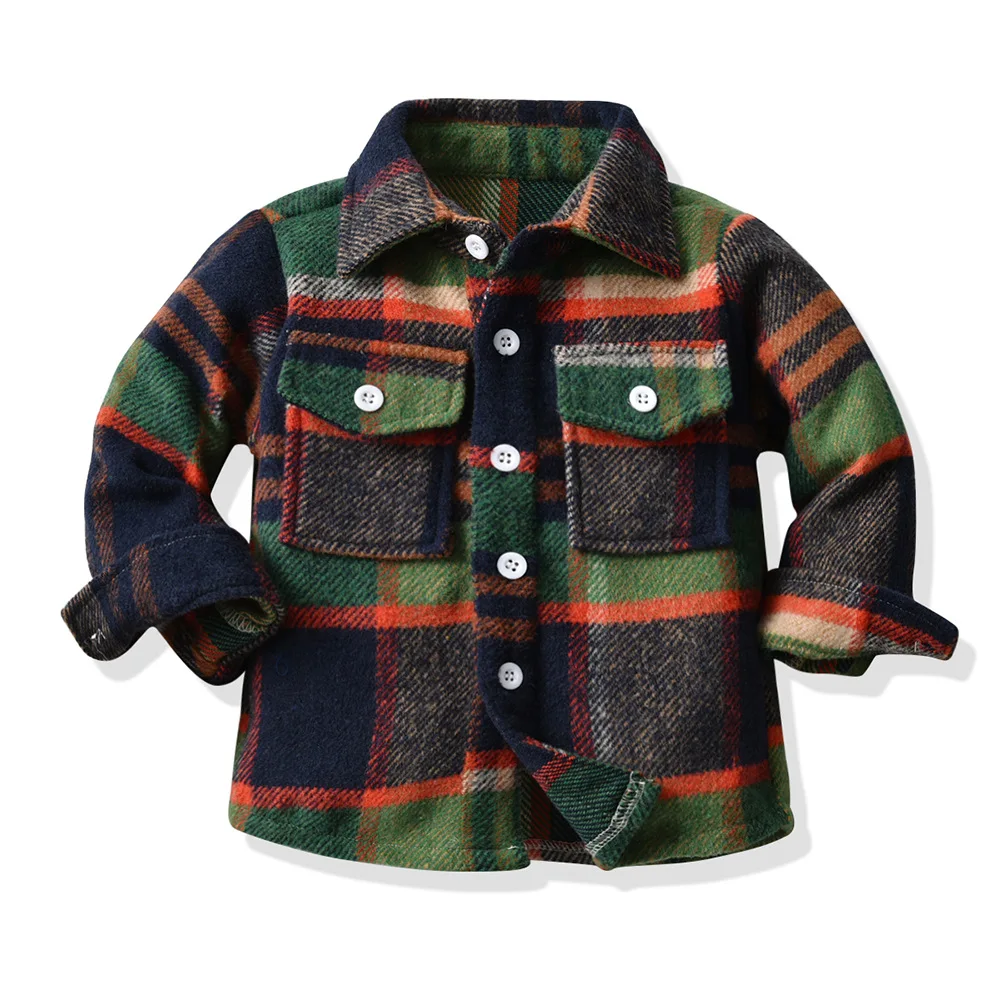Primavera ragazzi adolescenti ragazze camicie a quadri di flanella vesti per bambini bavero manica lunga top neonati camicette di cotone di qualà Cardigan  1501