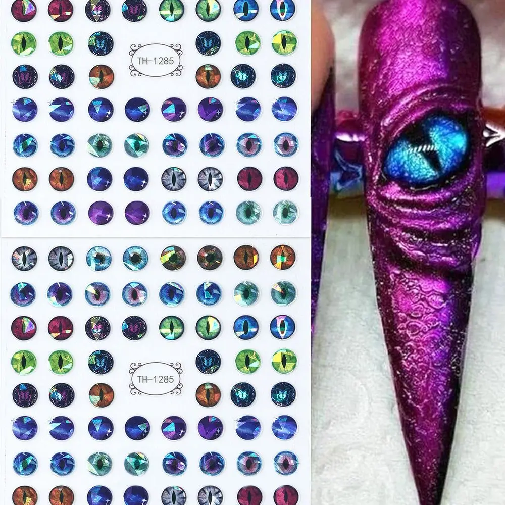 3D Simple Nail Art Stickers Green Blue Dragon Eyes Nail Decoration Dinosaur Snake Cat Evil Eye Foil Design Adhesive Nail Decals