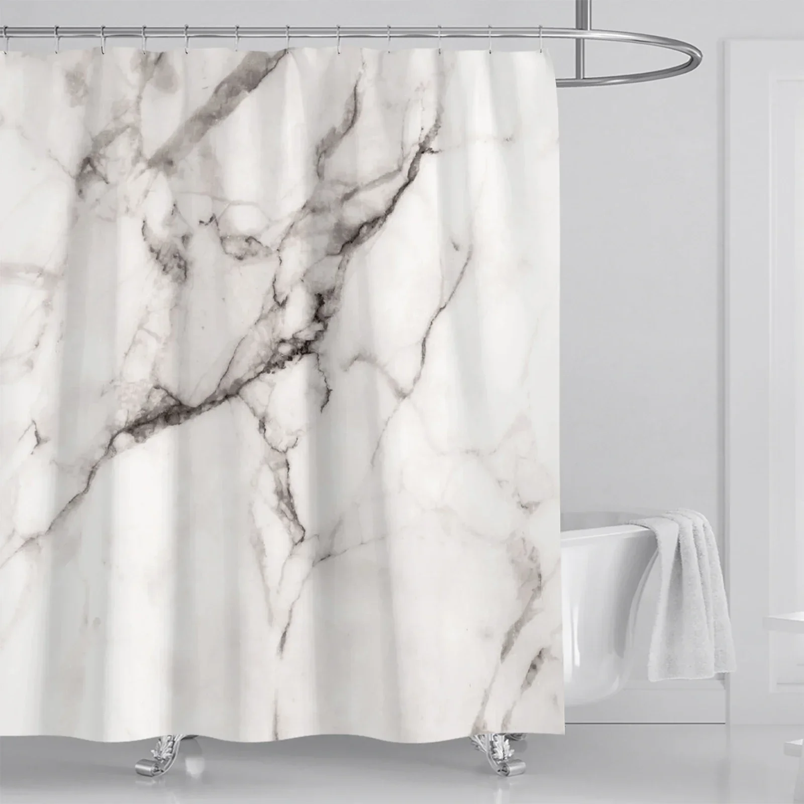 Elegant Grey and Gold Marble Abstract Waterproof Washable Fabric Shower Curtain