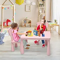 Kids Table and Chair Set, Plastic Children Activity Table and 2 Chairs for Art Craft, Easy-Clean Tabletop, 3-Piece Toddler Furni 2