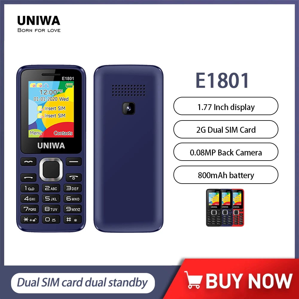 1/3/5Pcs Uniwa E1801 2G Feature Phone 1.77 ''Dual Sim Card Dual Standby Pulsante Sbloccato Telefono Senior Elder 800Mah Wireless Fm