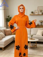 Jalaba musulmane pour femme, ensemble 3 pièces, robe Abaya saoudienne scintillante à fleurs et strass, style chauve-souris, robe africaine pour l'Aïd, Hijab, Borkha, tuniques élégantes de soirée 5