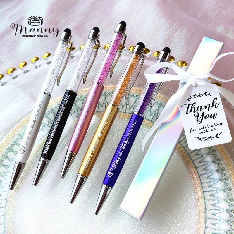 100 Sets Personalized Engraved Crystal Diamond Metal Pens Wedding