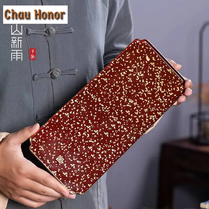 Pure Handmade Blue Gold Copper Pot Bearing Holder Aesthetic Dry Brew Table Tea Tray Plate Kung Fu Tea Cafes Supplies Craft