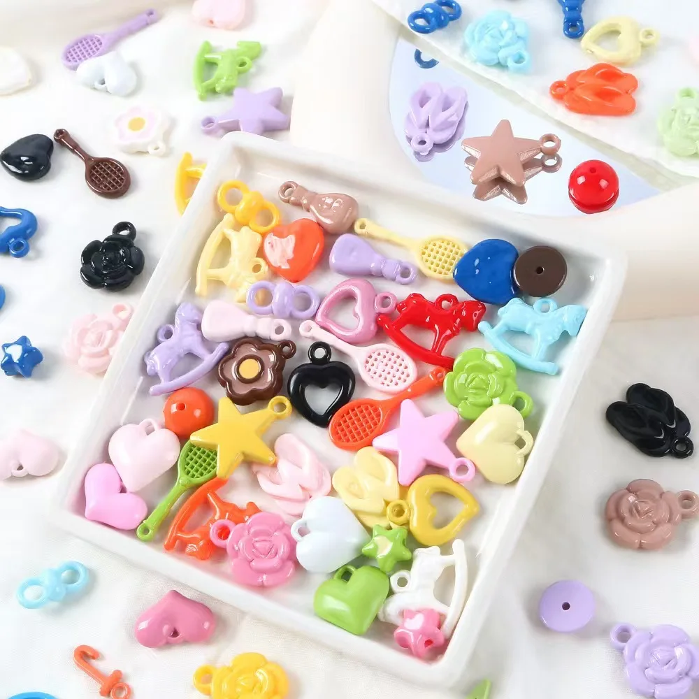 10 stücke Acryl Bunte Zufällige Herz Blume Stern Form Anhänger Charms Für DIY Handgemachte Ohrring Armband Halskette Schmuck Machen