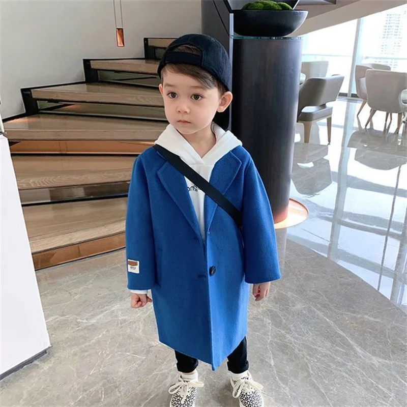 Spring Autumn Boys Jackets Children Woolen Casual Trench Coat Kids Lapel Warm Outerwear Baby Winter Wool Trends Overcoat