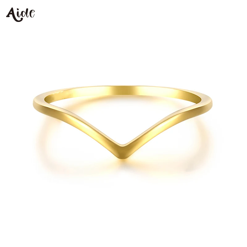 

Aide Presale Solid Gold Jewelry 9K/10K/14K/18K/24K Gold Rings For Women Minimalist French Style V Shape Slim Thin Stackable Ring