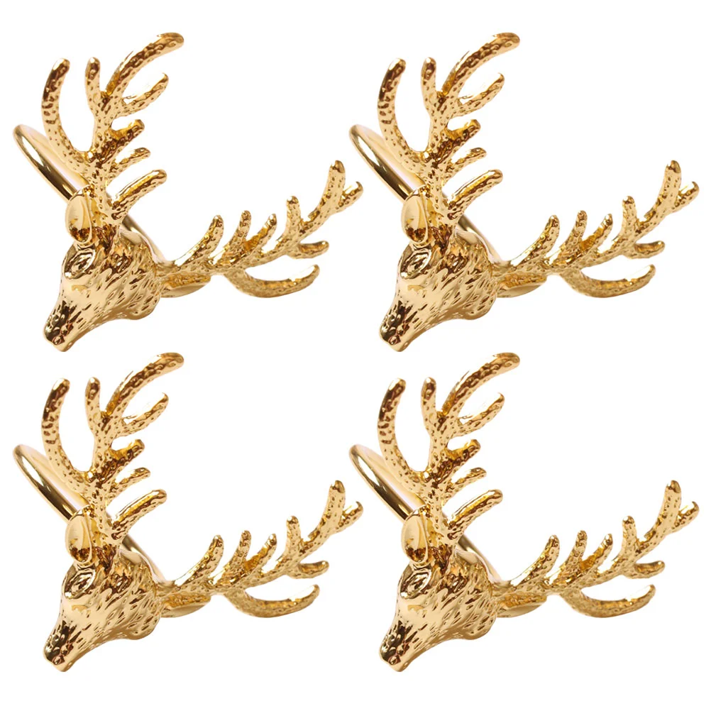 

4pcs Decorative Elk Head Shaped Napkin Rings Buckles Xmas Table Napkin Holders