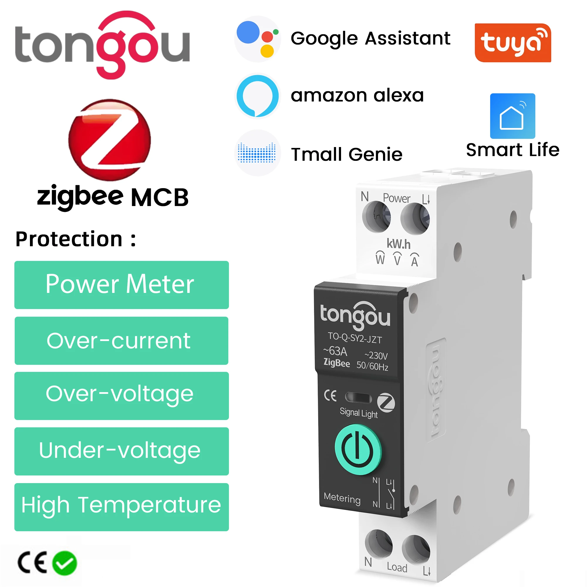 Interrupteur Intelligent WIFI Pour Rail DIN 1-63A - Contrôle Alexa Google Home