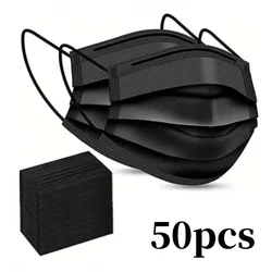 Black Disposable Face Masks - 100 Pack, 3 - Layer Breathable Anti - Dust Protection (Black 50pcs)