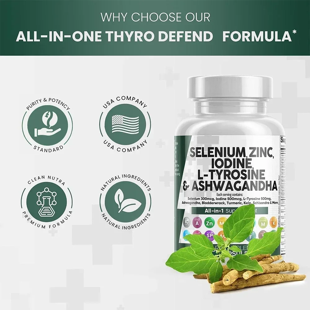 Selenium Zinc Iodine L-tyrosine Capsules Improve Emotional Health Increase Metabolism Relieve Fatigue Thyroid Supplements organic capsules