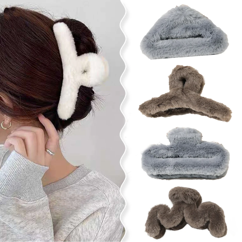 

Imitation Rabbit Fur Hair Claws Vintage Geometric Hairpin Crab Barrettes Fluffy Warm Big Crab Large Shark Clip Hair Accessories