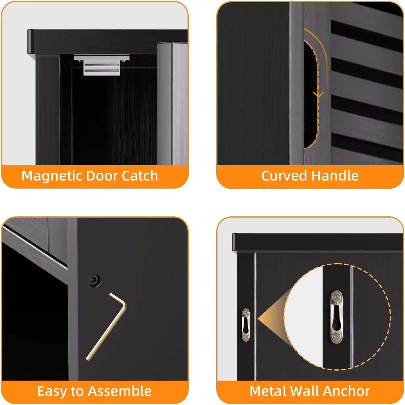 خزانة أدوية معلقة، خيزران أسود، رف قابل للتعديل